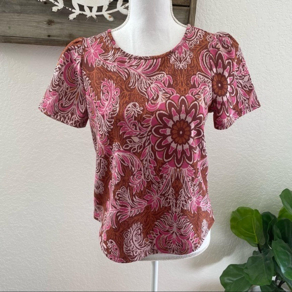 Anthropologie pink paisley vintage‎ inspired top S NWT